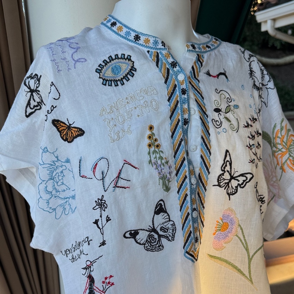 Johnny Was Johnny Was Nabi embroidered linen blouse in white Sz S - Picture 3 of 7